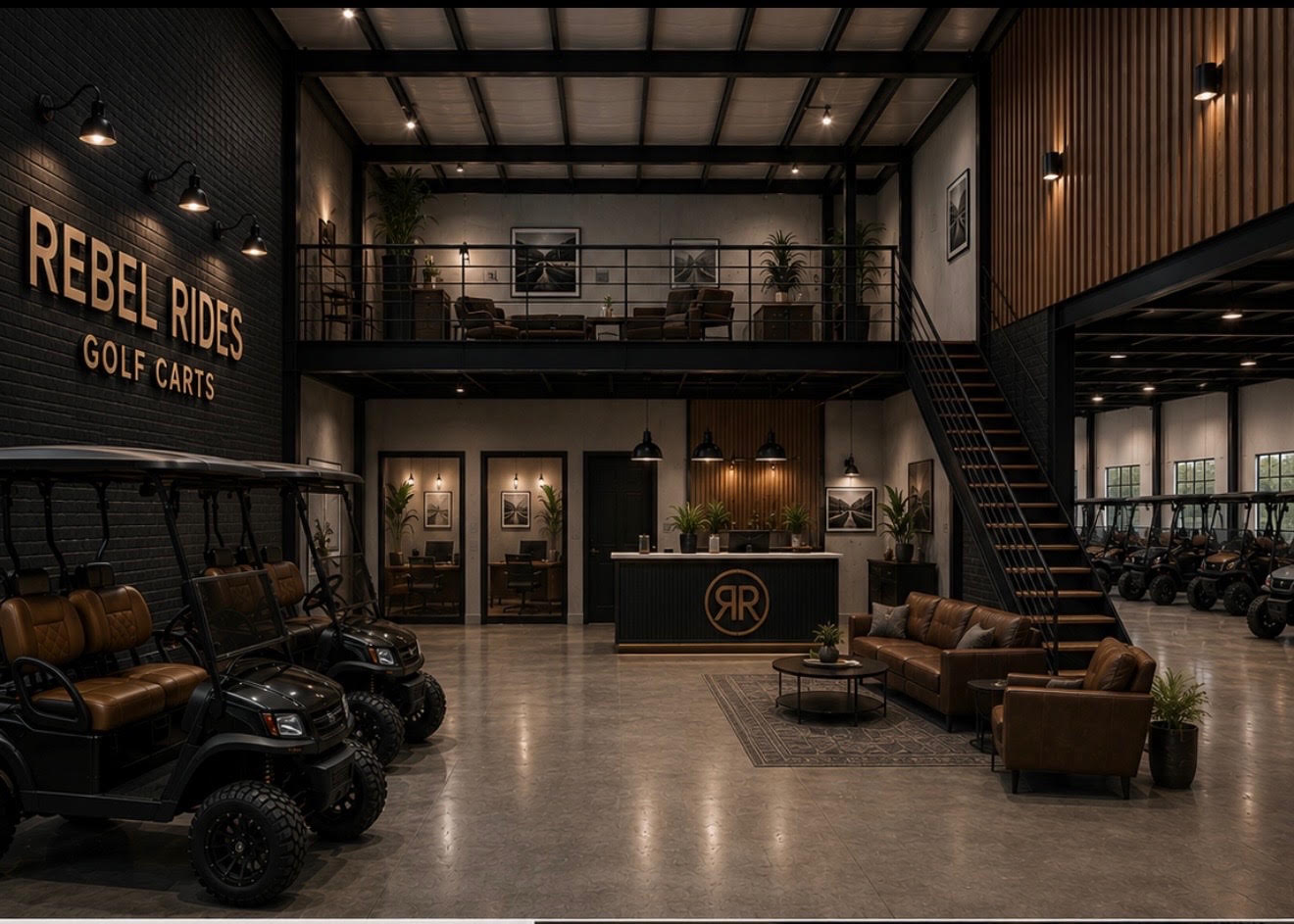 Rebel Rides Golf Carts showroom interior in Belden, MS